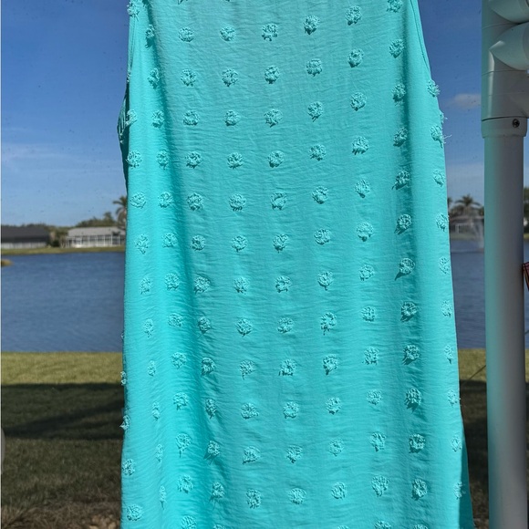 🐬Casual dress~cover-up turquoise blue, raised polkadots, pockets, darts EUC🐬 - Picture 4 of 9